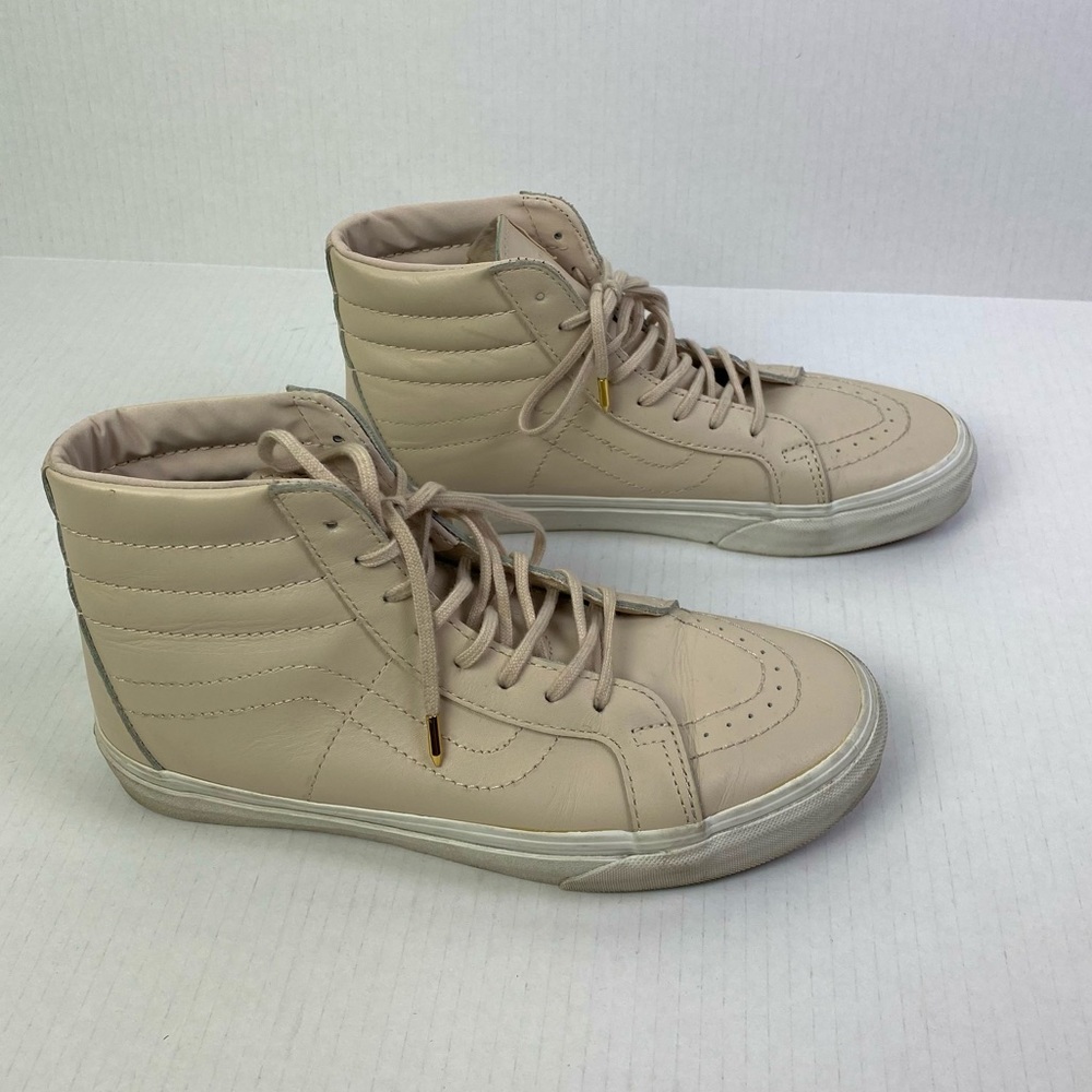 Vans Sk8 Hi Classic Veggie Pink Tan Leather High Tops Lace up Sneakers sz 8.5